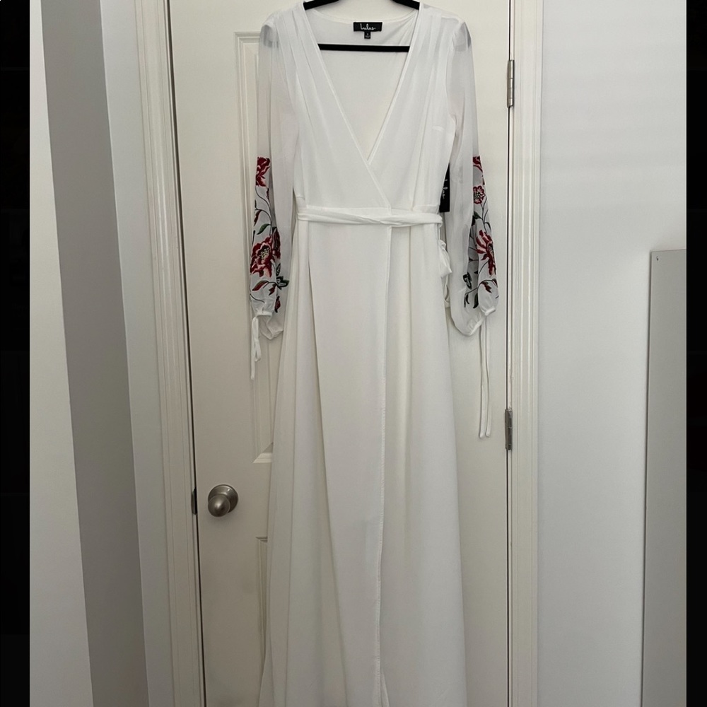 White embroidered wrap dress